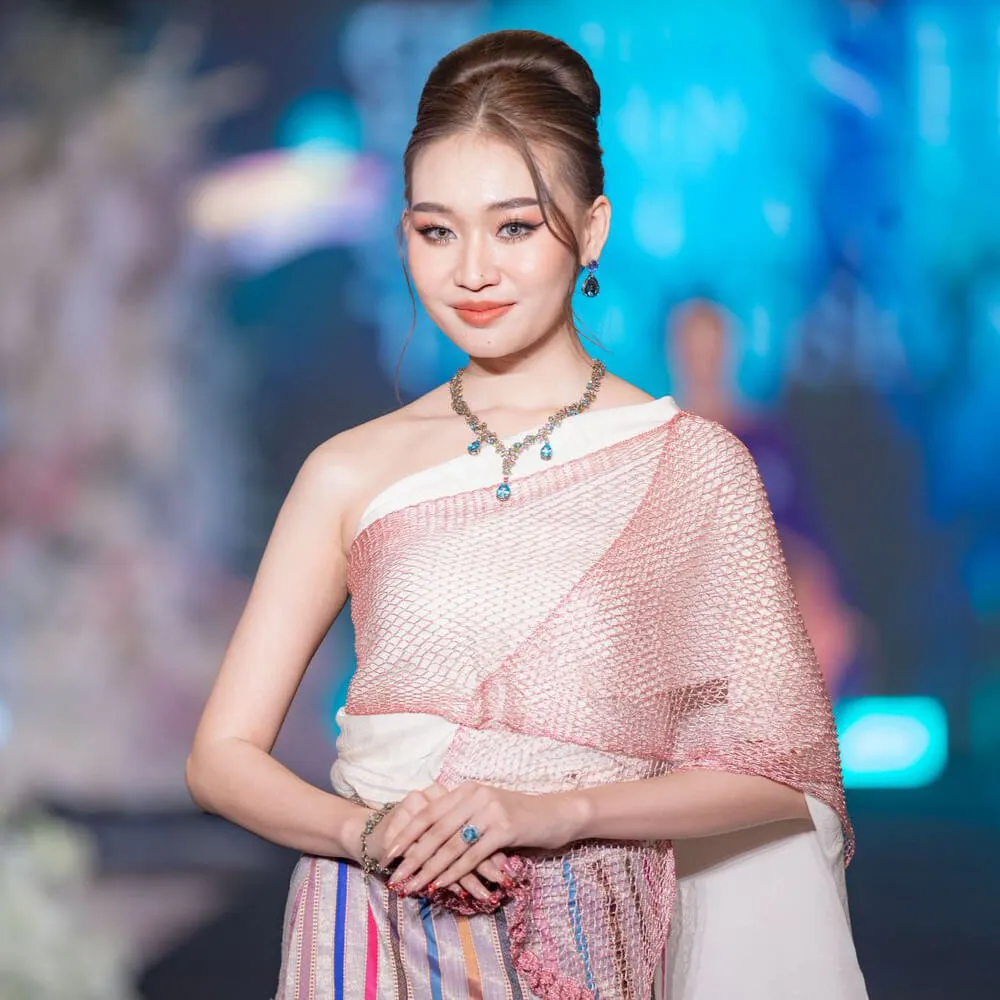 Chitphavan's textiles on model