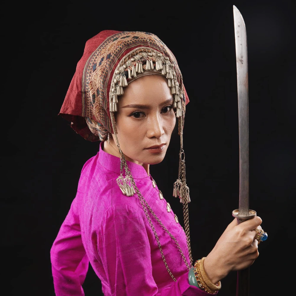 Chitphavan's textiles on model