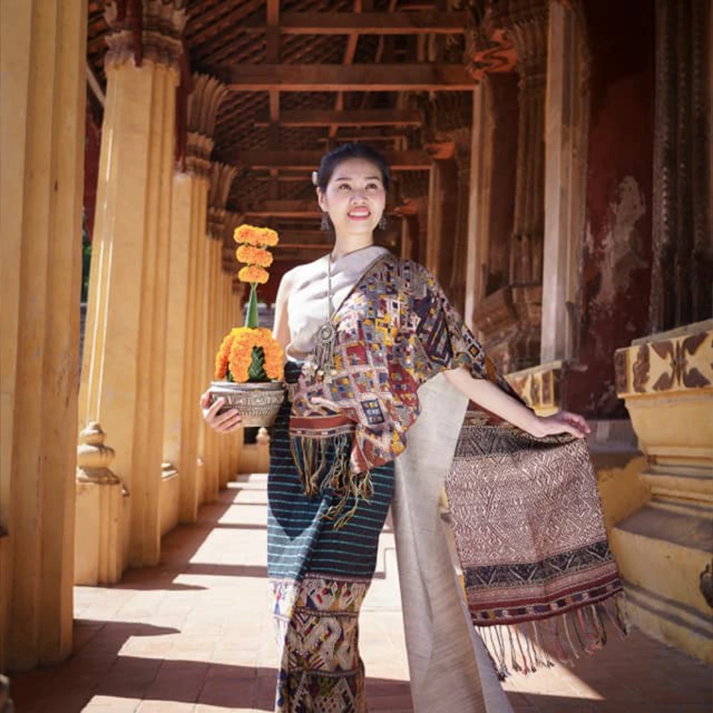 Chitphavan's textiles on model